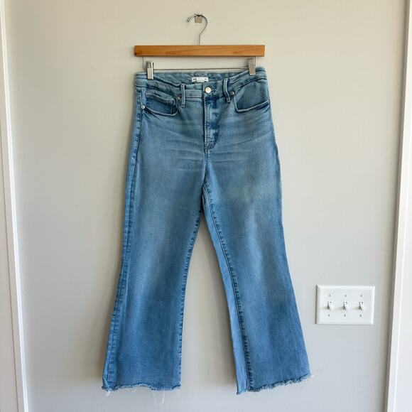 Good American Good Legs Raw Hem Crop Flare Jeans Indigo 6/28 - Picture 2 of 7